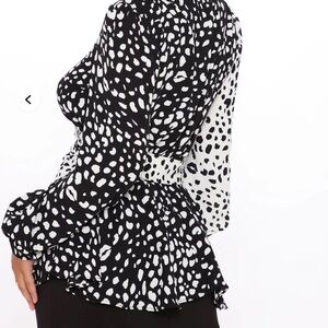 Fashion Nova Black and White Ruffled Peplum Blouse